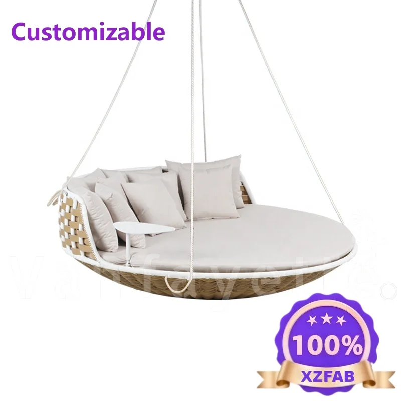 Factory Direct 2026 Outdoor Hanging Daybed Outdoor Swing Bed Wicker Round Hanging Bed Wicker Sofa Swing Bed Round