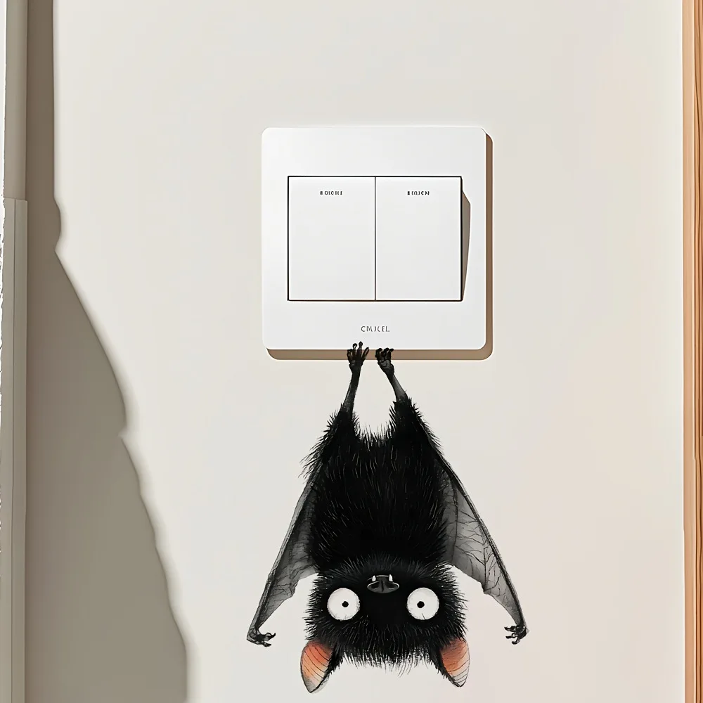 1pc Cute Black & White Cat Switch Cover Self-Adhesive Vinyl Wall Decal for Switches and Outlets, Removable, Glossy Finish Decor