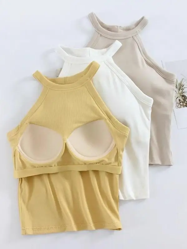 

White Strapl Vest Women's Summer Outdoor Yoga Sports Top Ne Hanging Svel Tank Top with Chest Pad ort Sle