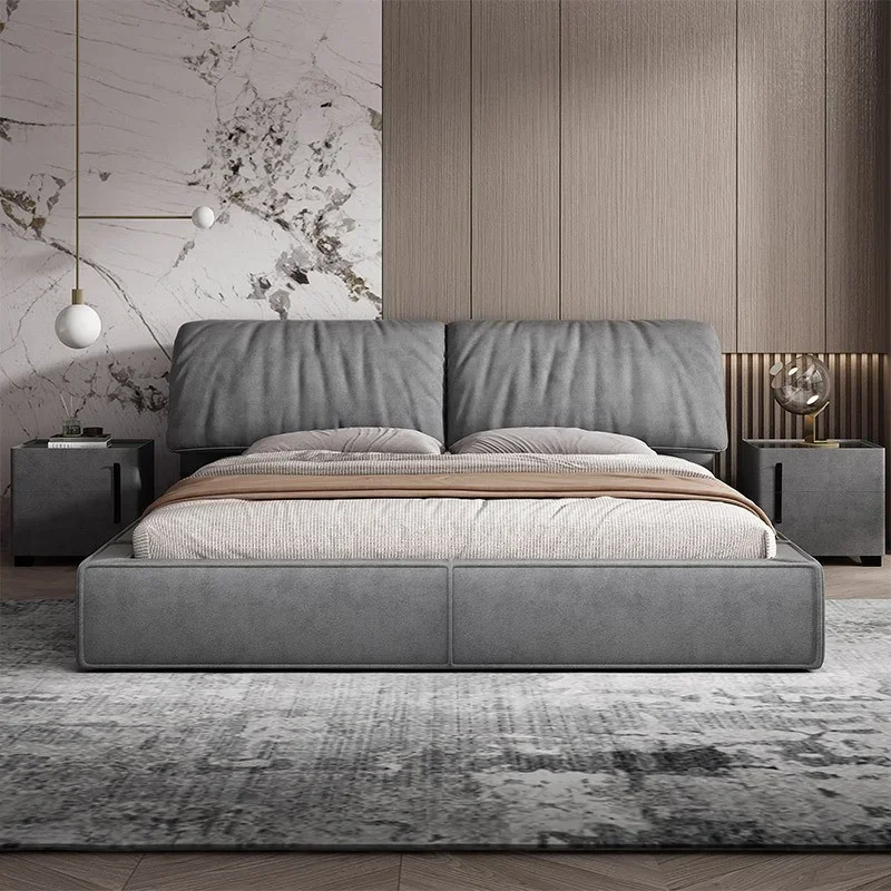 

A Industrial Postmodern High-end Baxter Home Bedroom Furniture Elephant Ear Bed Fabric Leather Wood Bed Frame