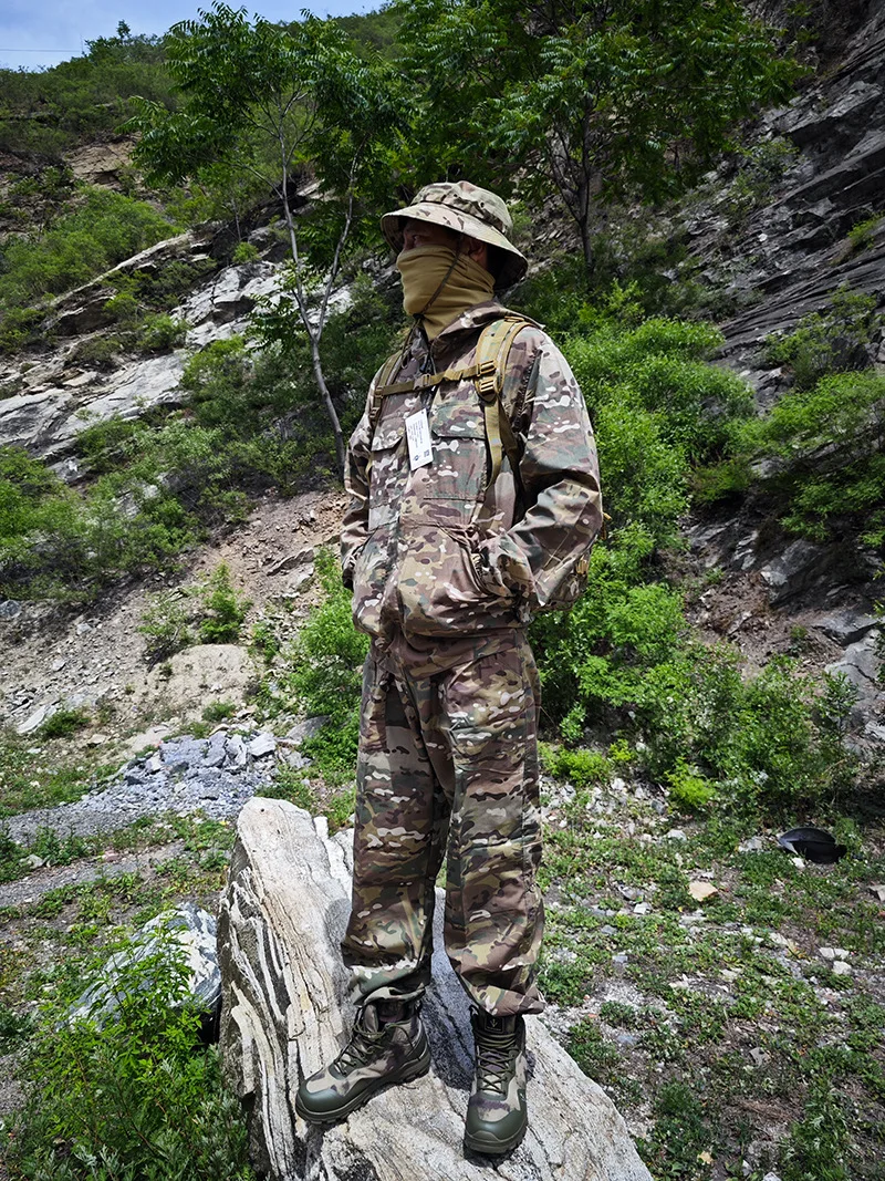 Militärisches Tarnuniform-Set, atmungsaktiver Sommer-Trainingsanzug, Outdoor-Mehrzweck-Taktische Arbeitskleidung, komplette Overalls – Detail 9