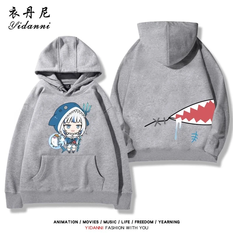 Gawr Gura-Sudadera con capucha estampada para hombre, tops holgados cómodos de calle para otoño e invierno, jersey informal de moda juvenil