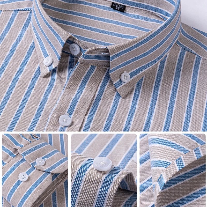 

Quality 100% Cotton Oxford Striped Plaid Shirts For Men's Long Sleeve Casual Pocket Button-Down Formal Social Shirt Men Clothing