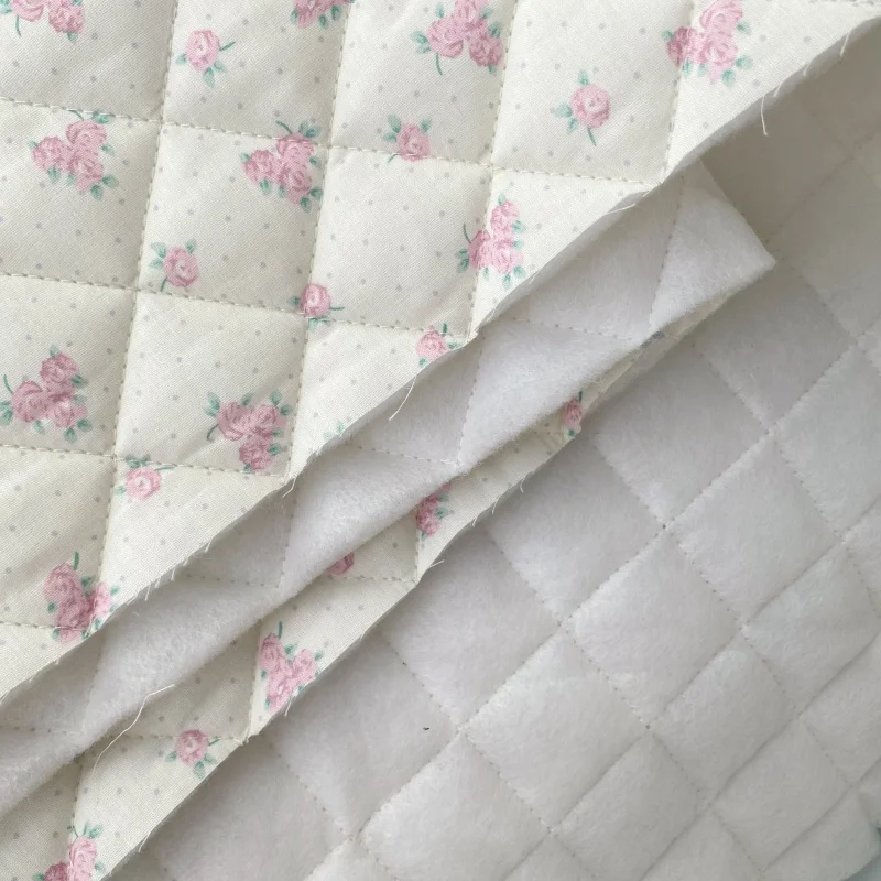 

Cotton-padded pink flowered small rose polka dots. Homewear. Fabric cover. DIY cotton coat. Jacket with padded fabric.