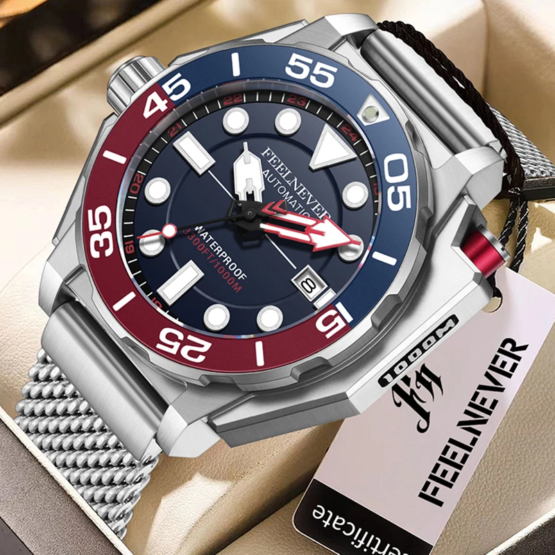 FeelNever DESIGN Men\'s Mechanical Watches Luxury Automatic Watch For Men Fashion Luminous Diving Watch Men Relogios Masculino