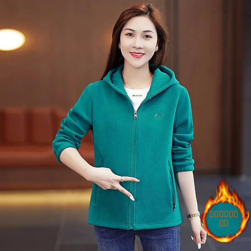 

Thiened Fce Jaet Women's Autumn Winter Faionable Mid-aged Mom's Hooded Cardigan Sweater plus Size Versatile Outerwear
