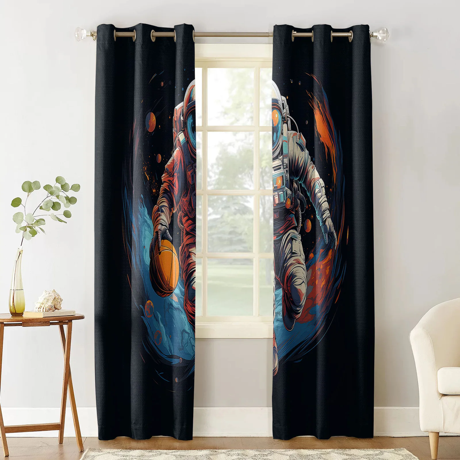 Sporty Astronaut Basketball Print Curtains For Kitchen Bedroom Window Treatment Curtains for Living Room Home Decor Drapes