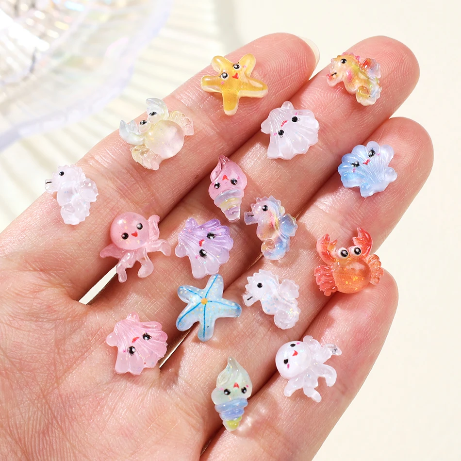 30/50pcs Mixed Ocean Style Nail Art Decoration Cute Cartoon Crab Shell Seahorse Conch DIY Manicure  Accessories Nail Supplies