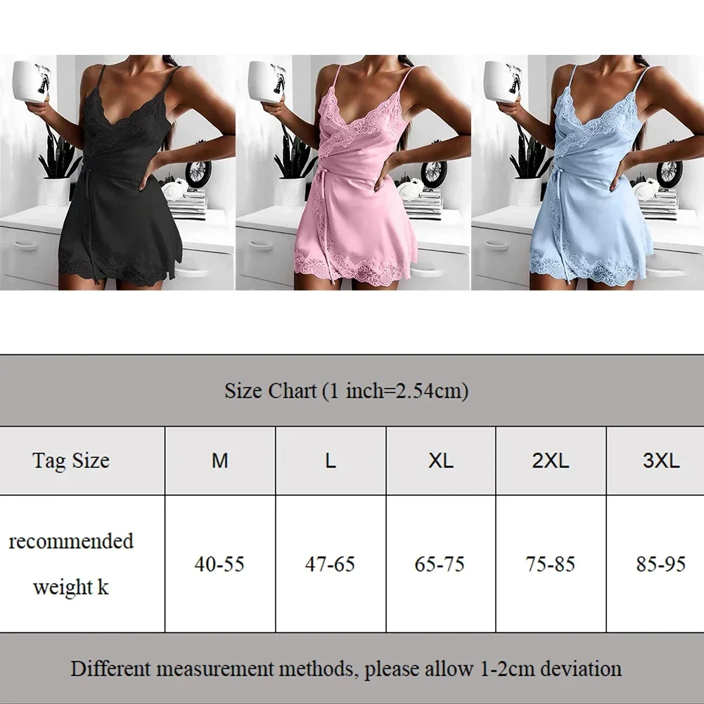 Nightgown Women Gown Sleepdress Sexy Lace Nighty Robe Spaghetti Strap Sleepwear Summer Silk Satin Nightdress Loungewear