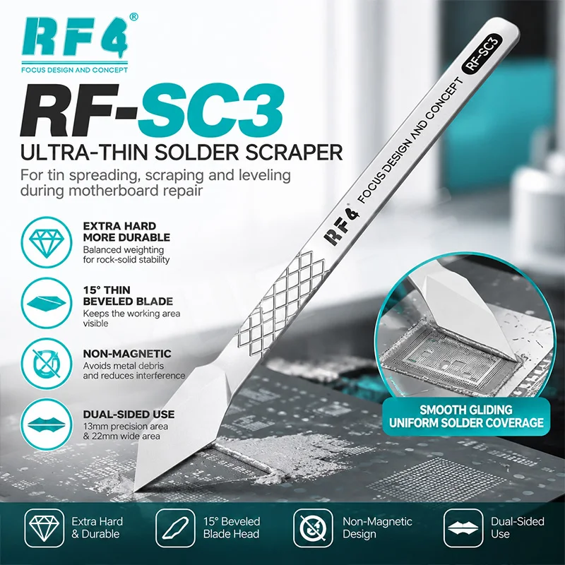 RF4 RF SC3 Solder Scraper Non Magnetic Dual Use Spatula For Precise Tin Spreading And Residue Cleaning In Mobile Mainboard