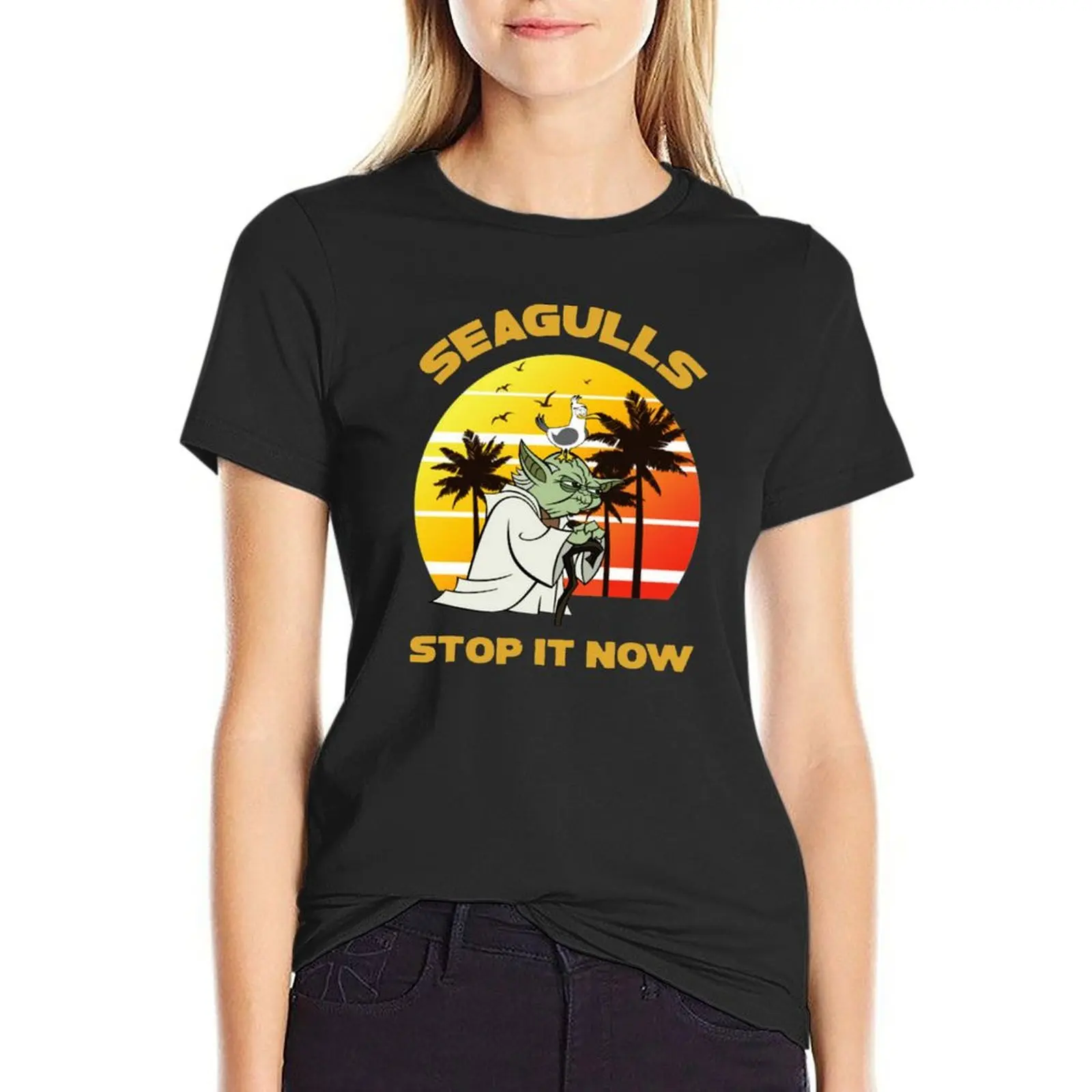 Seagulls Stop It Now Vintage Retro T-Shirt summer tops cute clothes cute tops Aesthetic clothing black t shirts for Women