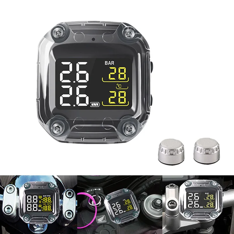 

M3 Waterproof Motorcycle Real Time Tire Pressure Monitoring TPMS Wireless LCD Display External Sensor -