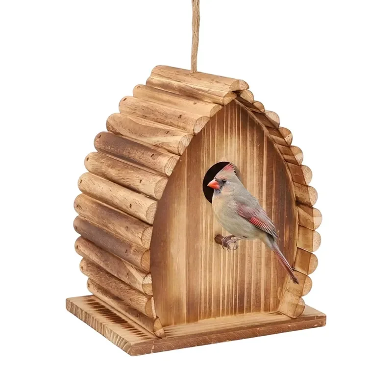Wooden Outdoor Hanging Birdhouse Small Size for Hummingbirds Bluebirds Goldfinches Thrushes Red Birds Backyard Decoration
