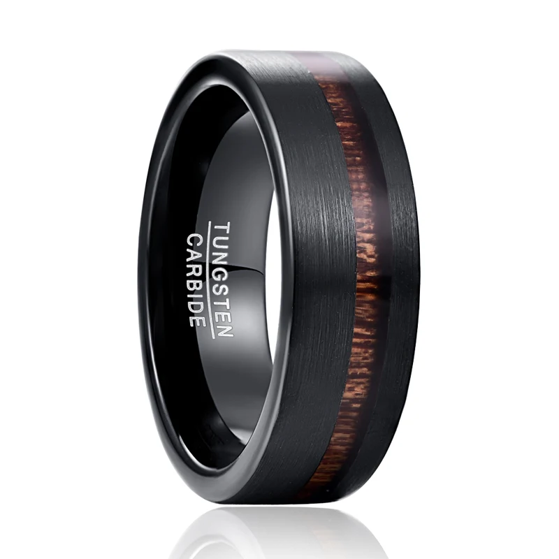 Nuncad 8MM Electroplated Black Matte Surface Acacia Tungsten Carbide Ring Cool Punk Men\'s Party Jewelry Wedding Wood Rings T163R
