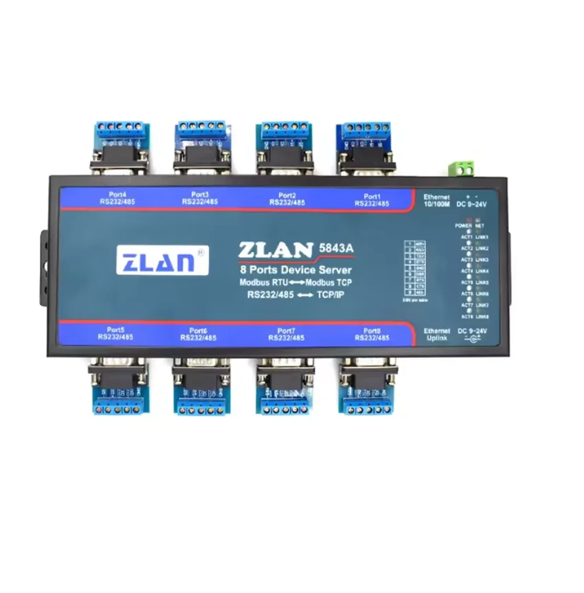 ZLAN5843A 8-portowy RS232 RS485 do Ethernet TCP/IP Modbus przemysłowy wielokrotny serwer szeregowy Ethernet