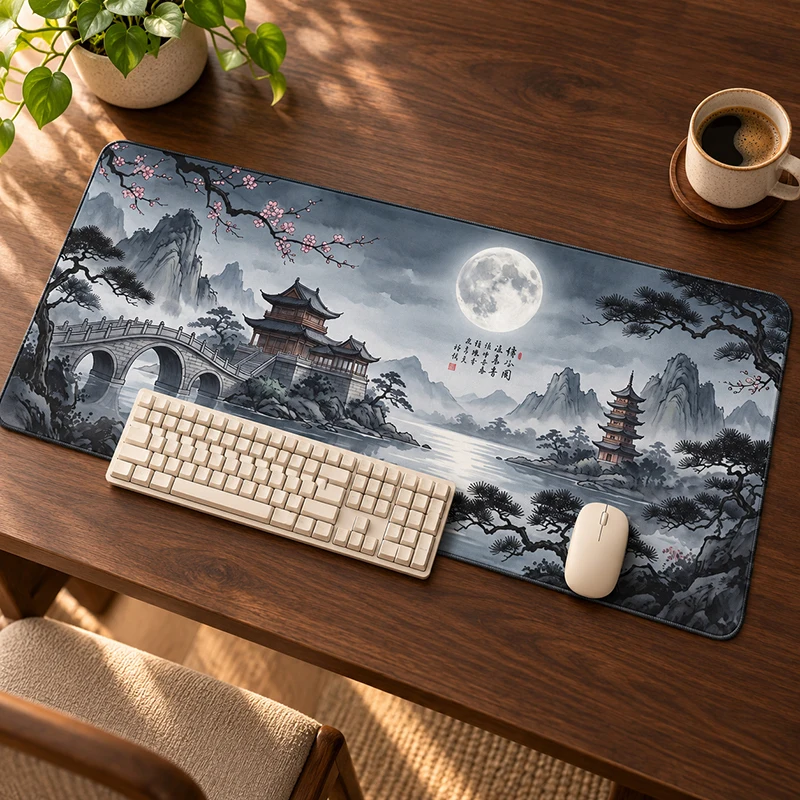 Mouse Pad Moonlit Night Ink Wash Painting Gaming printon demand Large HD Mousepad XXL keyboard pad Office Accessories Mice Pad