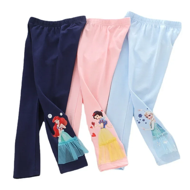 Kids Pants 2024 Quality Cotton Korea Girls Leggings Disney Frozen Elsa Children Casual Spring Baby Girl Autumn Pants Ariel 2-8Y