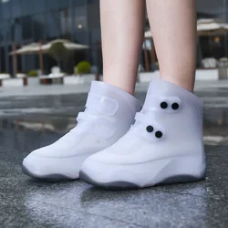 White Shoe waterproof cover double button highly elastic overshoes waterproof footwear covers durable men women galoshes