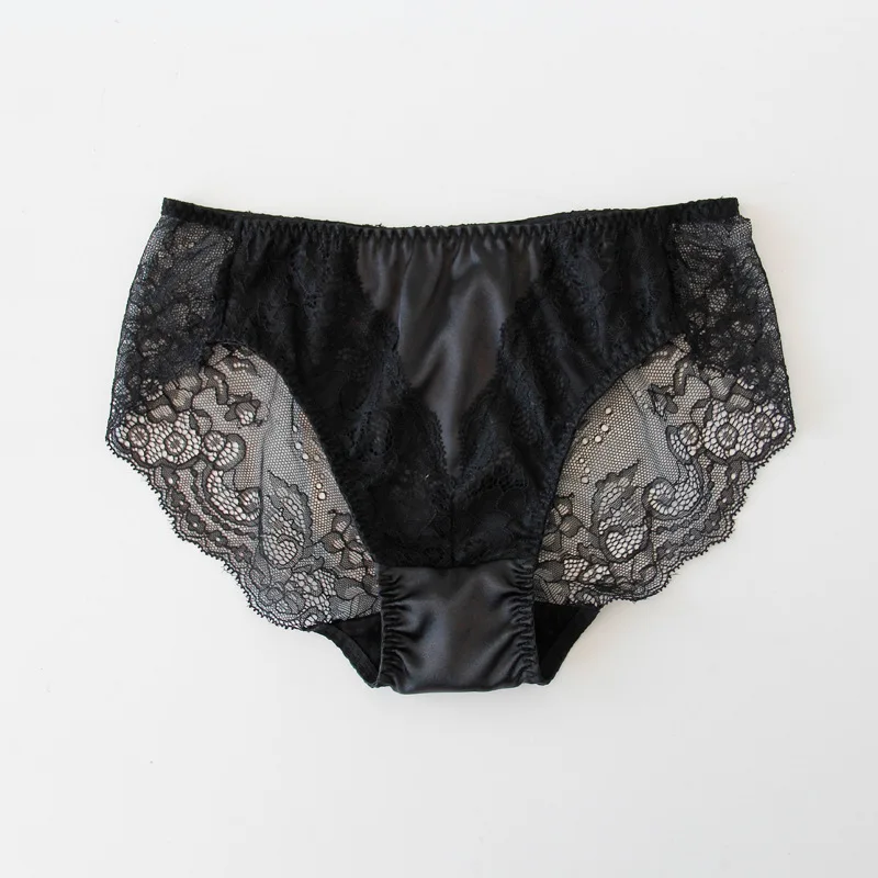 Birdtree 2pcs Silk Lining Elegant Brief, Women Seamless Thin Lace Lingerie ,Confortable Underwear Soft Healthy New U35689C
