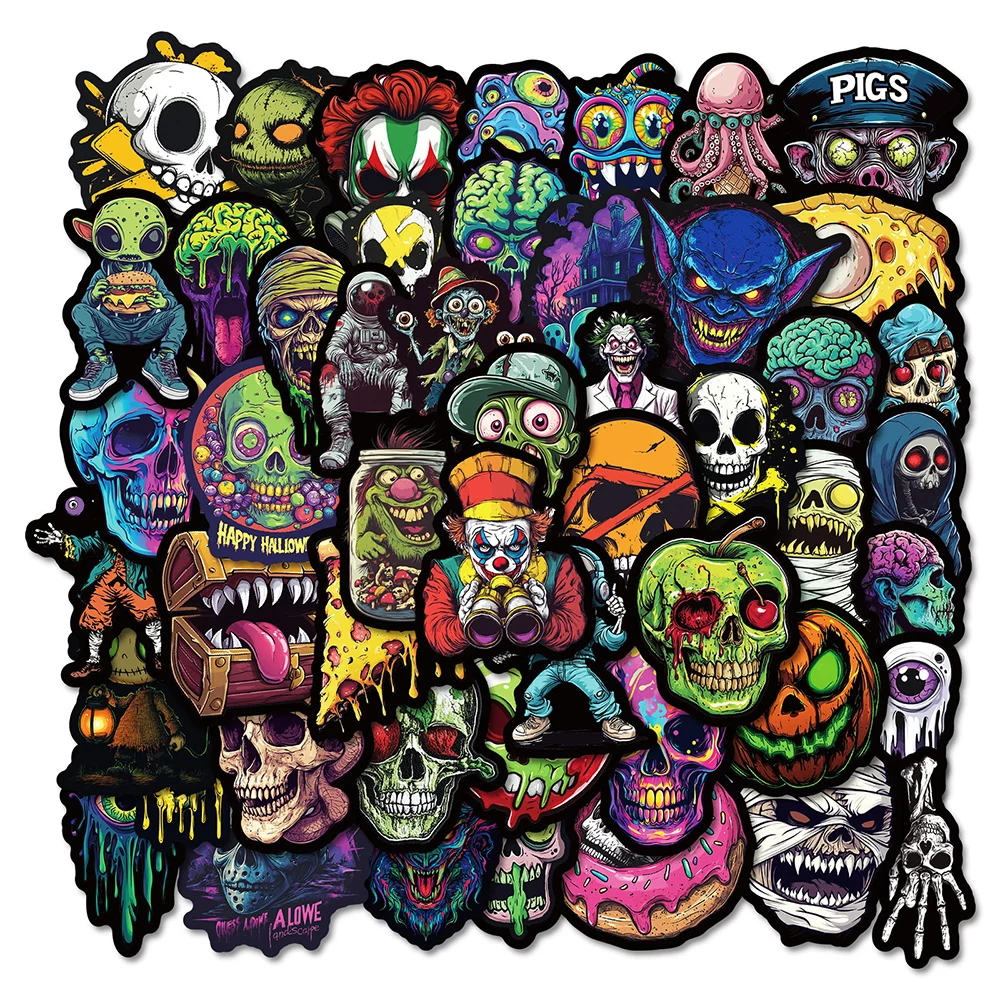 10/30/50pcs Cool Horror Skull Clown Waterproof Stickers Laptop Skateboard Phone Suitcase Car Decoration Sticker Decals Kids Toys