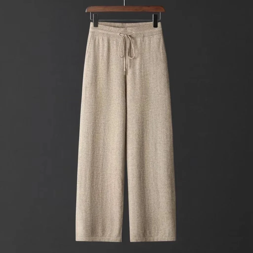 

Autumn Winter Men 100% Merino Wool Trousers Man Wide Leg Pants Casual Knitted Trousers Elastic Weist Soft Warm Man Wool Pants