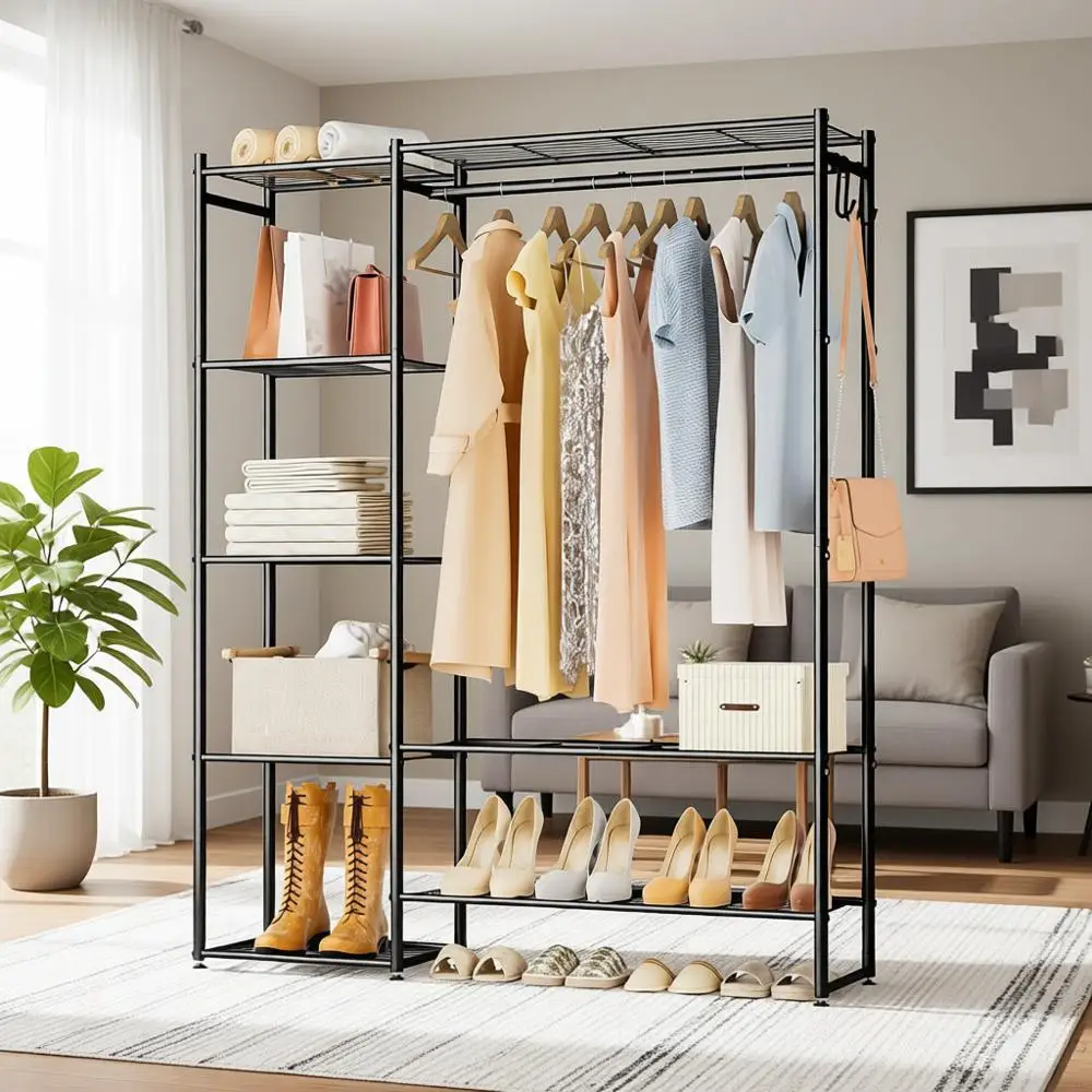 

Portable 4-Tier Hanging Closet Organizer with Storage Shelves, Black