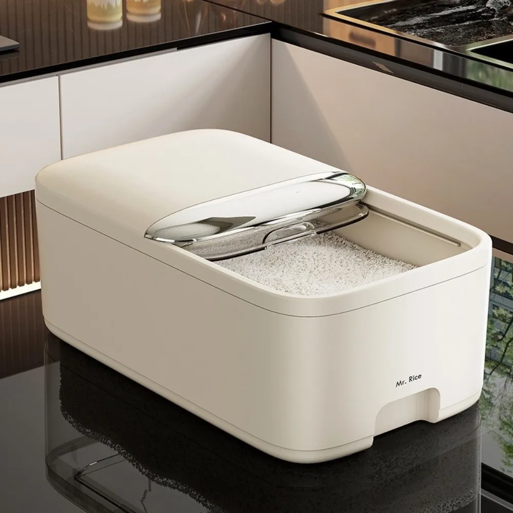 

Insect Proof Rice Storage Box Transparent Sliding Cover Grain Dispenser Moisture Proof Large Capacity Rice Bucket Kitchen