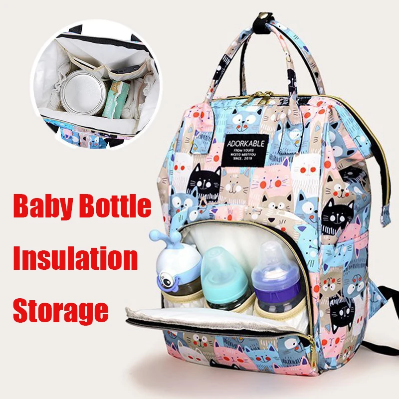 Large Capacity Mommy Bottle Insulated Storage Bag Diaper Storage Bag Cartoon Fashion Backpack Large Capacity Travel Bag New