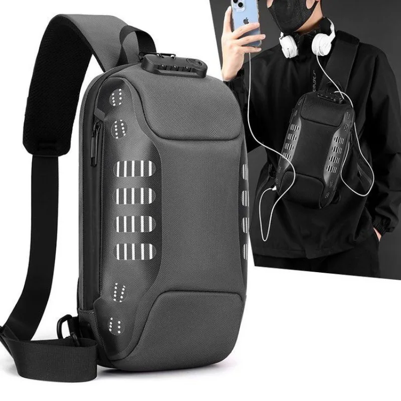 Bolsa de peito, mochila de ciclismo masculina, mochila pequena de negócios à prova d'água e antirroubo, bolsa crossbody camuflada multifuncional