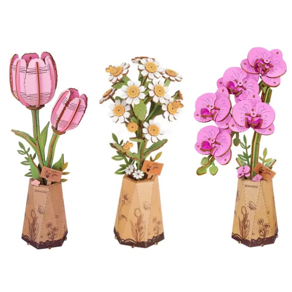 ROKR 3D Wooden Puzzle Flowers Bouquet Wooden Bloom Craft Model