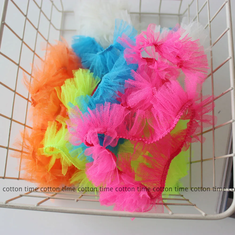 3/10 Meters Elastic Mesh Trim 3cm Neon Fringed Lace Colorful Trimming DIY Sewing Clothes Bag Shoes Accessory