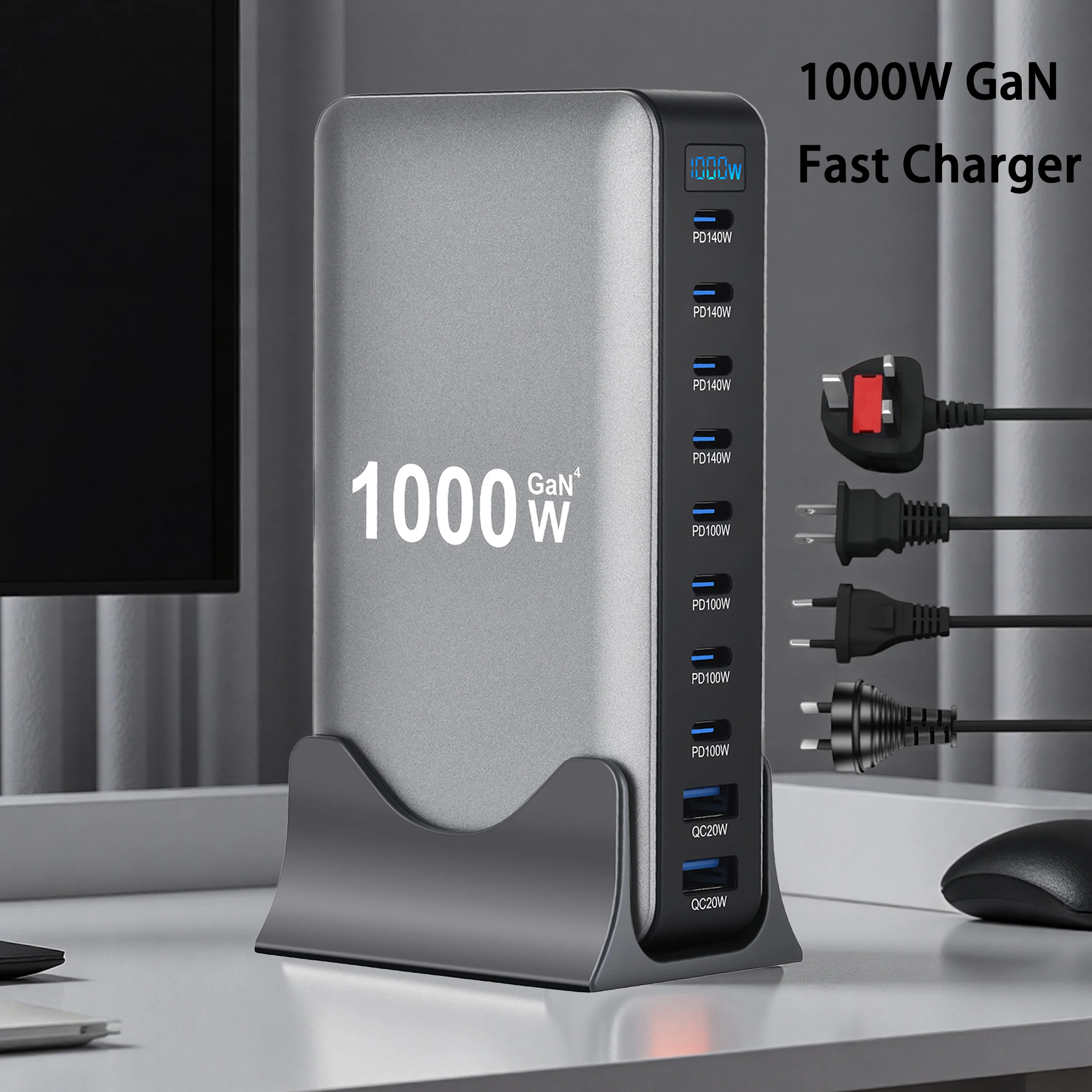 New 1000W GaN USB Type C Charger PD3.1 PPS 10-Port Desktop Fast Charging Station Adapter for Tablets & Mobile Dropshipping