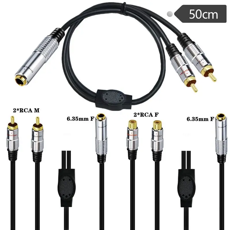 Metal Shell Gold-Plated Head 6.35 Male Female To RCA Double Lotus 1/2 6.35 Large Three Core To 2RCA Audio Cable