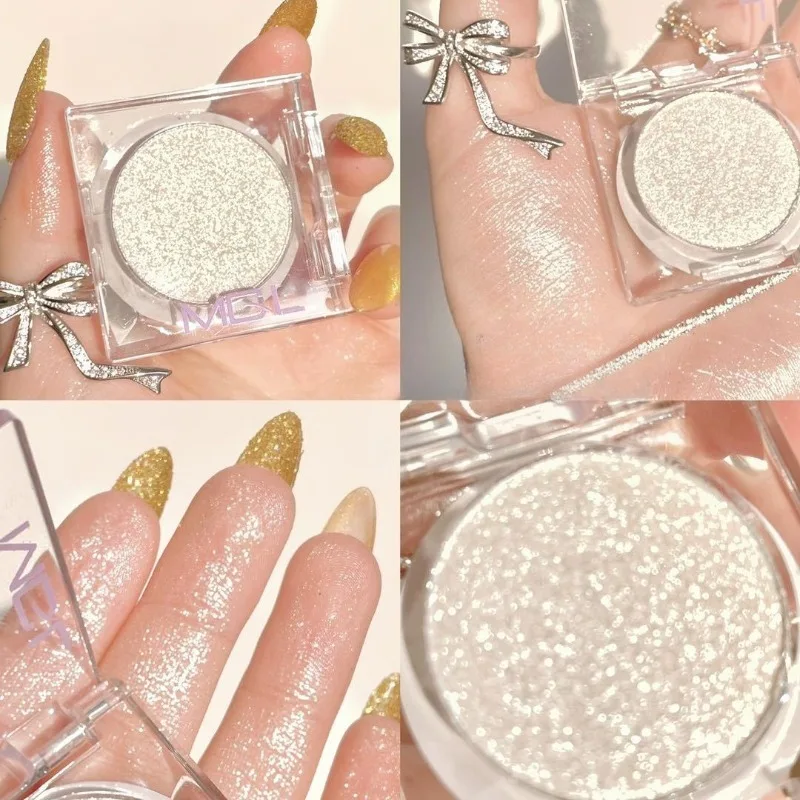 モノクロホワイトシャイニーハイライターパレットダイヤモンドグリッターアイシャドウ長持ちパール光沢のある輝きブライトンブロンザーメイクアップ