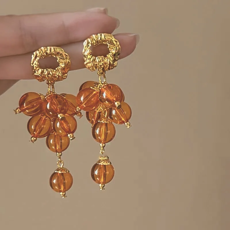 French Vintage Beaded Tassel Earrings Orange Bead Earrings