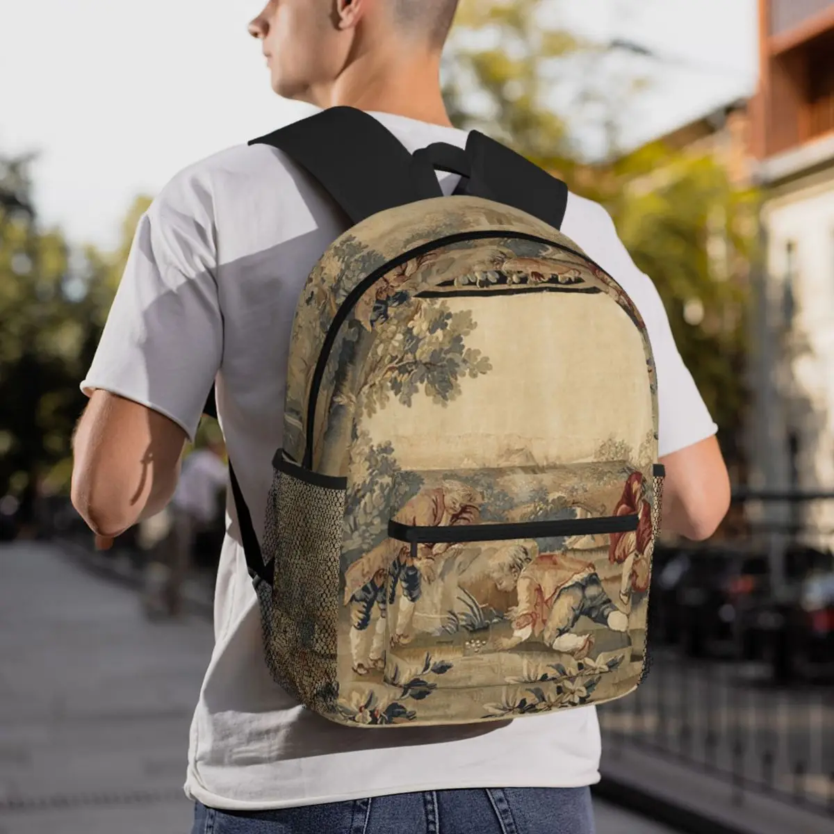 Aubusson Antique French Tapestry Print Backpack Daypack Large Capacity Boys Girls BookBag School Bag Shoulder Bags for Men Women