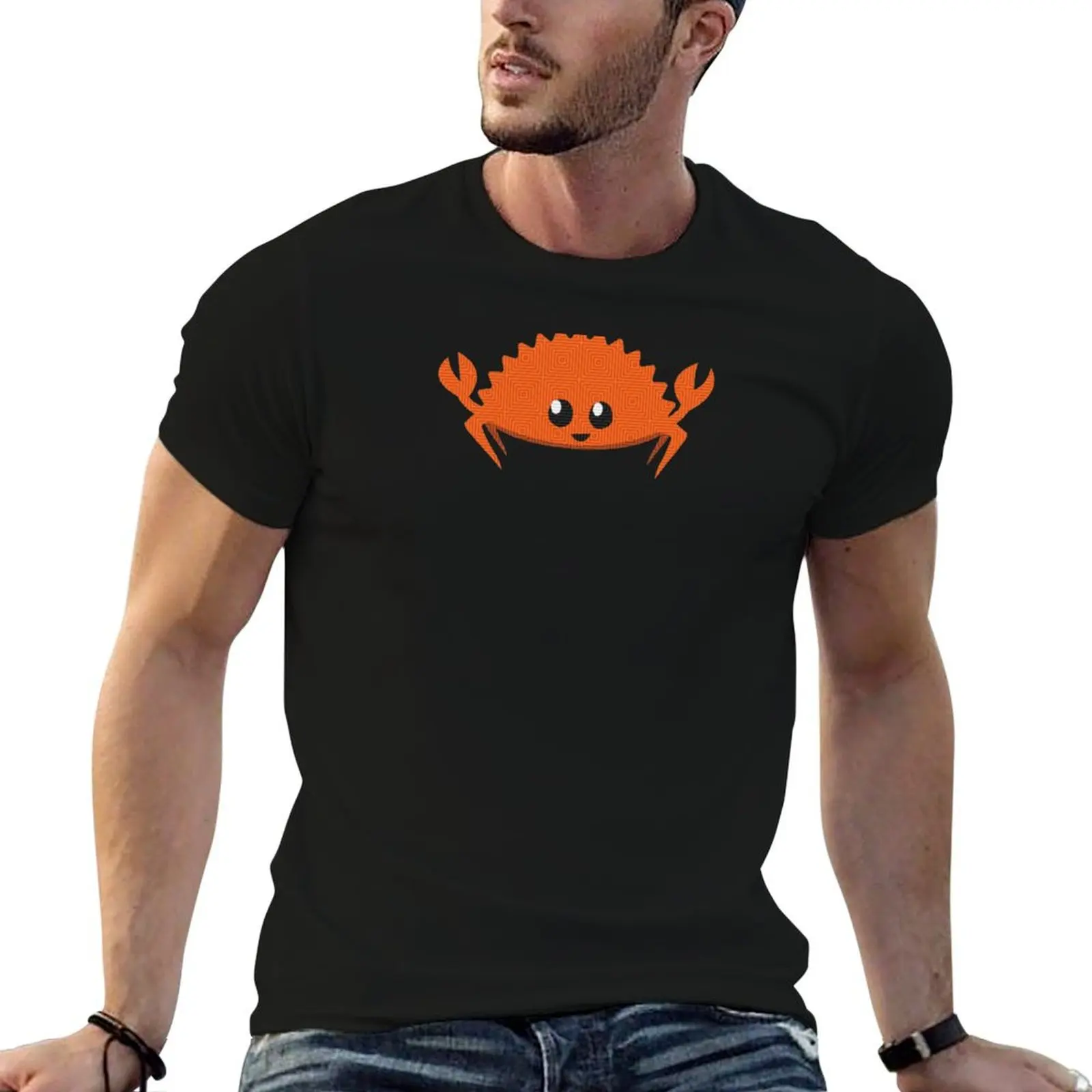 Rust ferris pattern T-Shirt Minimalist Plain Crew Neck T-Shirt