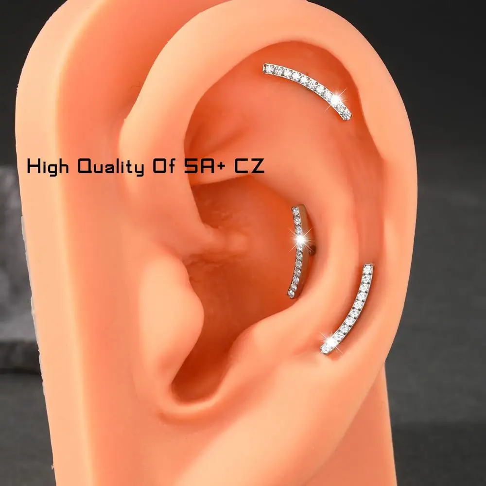 G23 التيتانيوم اللولب الغضروف أقراط للنساء والرجال شقة الظهر ترصيع ثقب المجوهرات