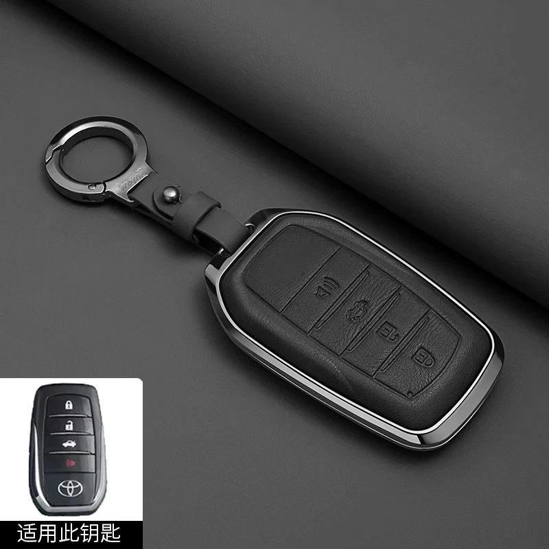 Metal Leather Car Key Fob Case Cover Keychain For Toyota Crown Highlander Camry RAV4 Carola Prado Land Cruiser 300 LC300