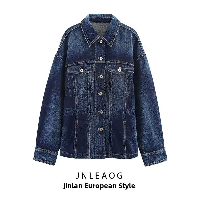 

JNLEAOG Faionable Denim Jaet Women's Autumn New Sle Versatile Outerwear Long Sve Polyester Casual Button up Coat
