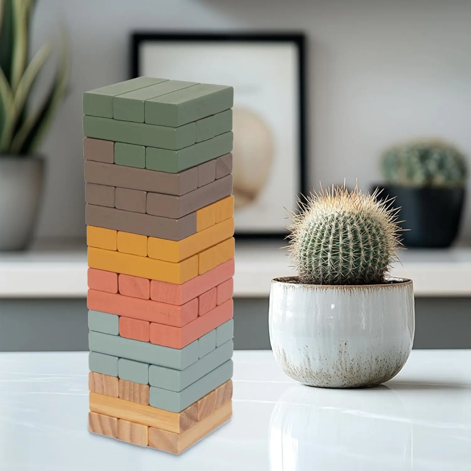 ألعاب تكديس الكتل الخشبية، 48 قطعة من لعبة مكعبات التراص للأطفال والعائلات، كتل موازنة خشبية ملونة مونتيسو
