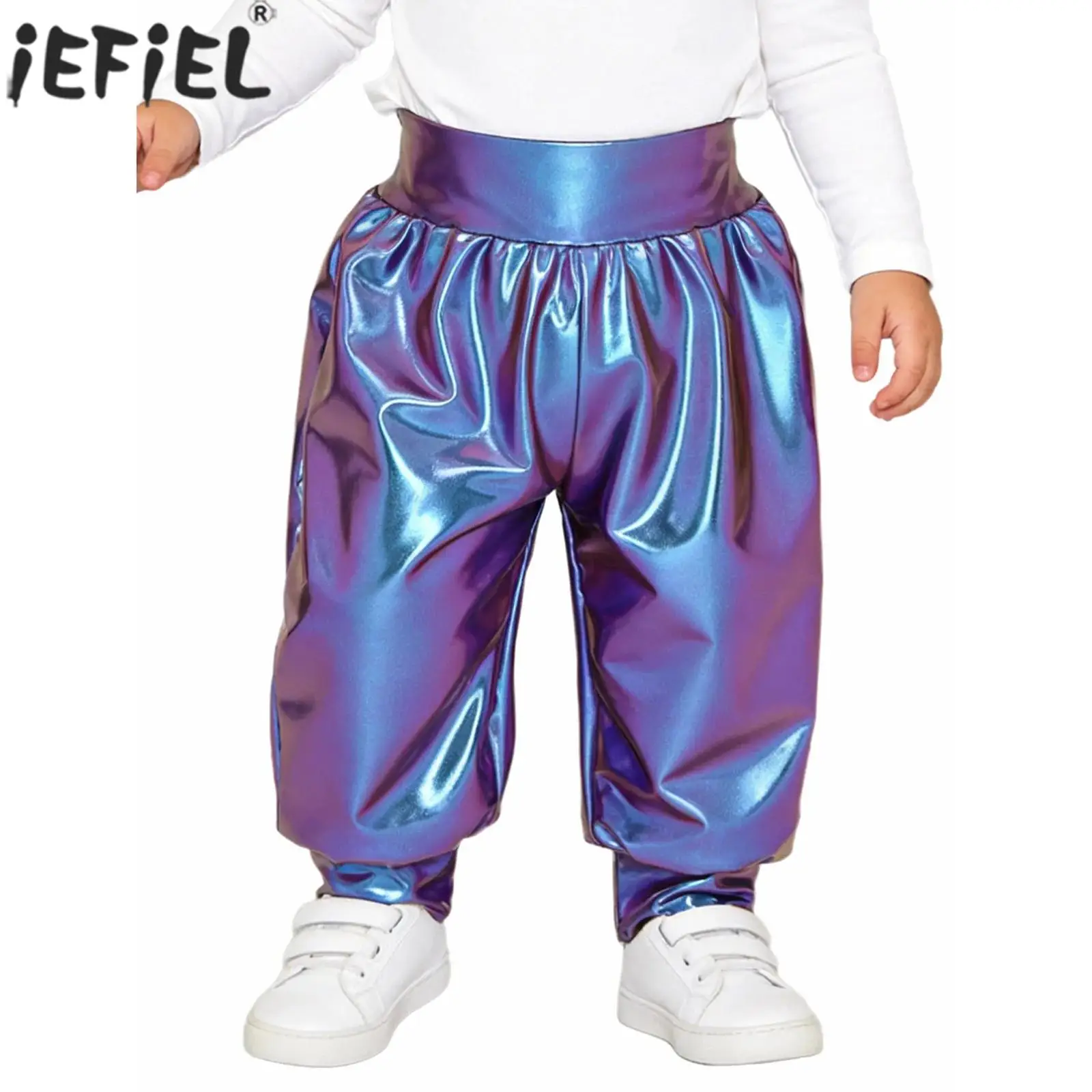 

Infant Boys Girls Metallic Shiny Harem Pants Birthday Party Festival Carnival Photography Costume Elastic Waistband Trousers
