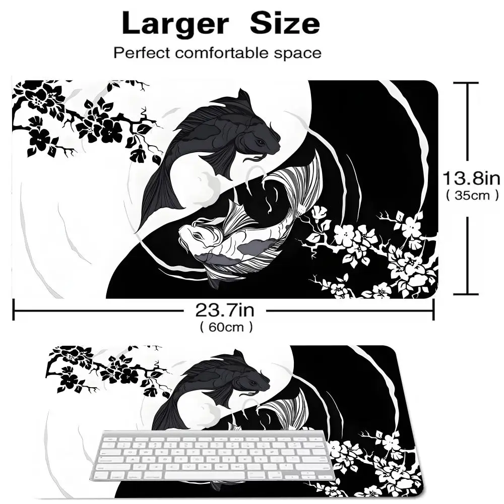 Alas meja besar alas mouse merah putih motif Koi bunga sakura alas mouse Sathetics XXL alas meja kantor karet 90x40 alas keyboard gaming