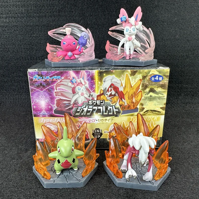 

Pokemon Diorama Collect Anime Action Figures Mystery Blind Box Sylveon Lycanroc Larvitar Tinkatink Fairy Rock Battle Scene Toy