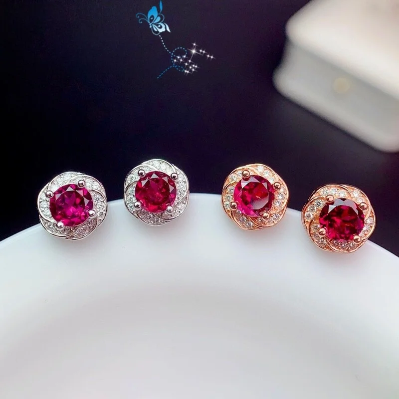 natural-magnesium-aluminum-garnet-earrings-s925-pure-silver-simple-elegance-women's-sweet-ruby-gemstone-ear-jewelry-personality