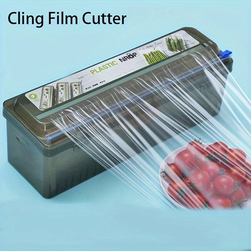 1Pc Large Roll Food-Safe Plastic Wrap Dispenser with Slide Cutter, Kitchen Cling Film Cutter Box