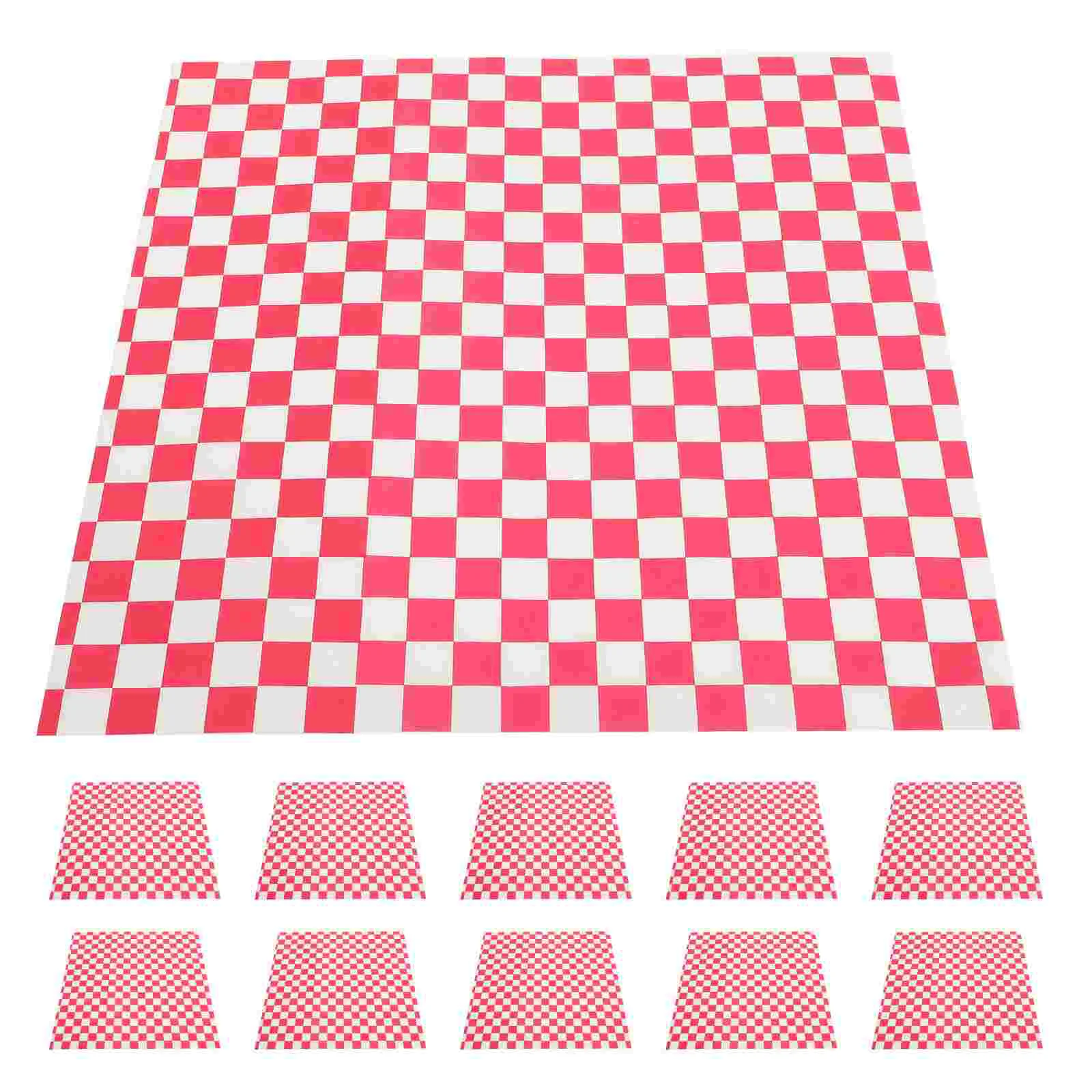 50 Sheets Checkerboard Burger Food Wrapping Paper Rice Ball Bento Baking Bread Mat Grease-proof Sandwich Compact Pad