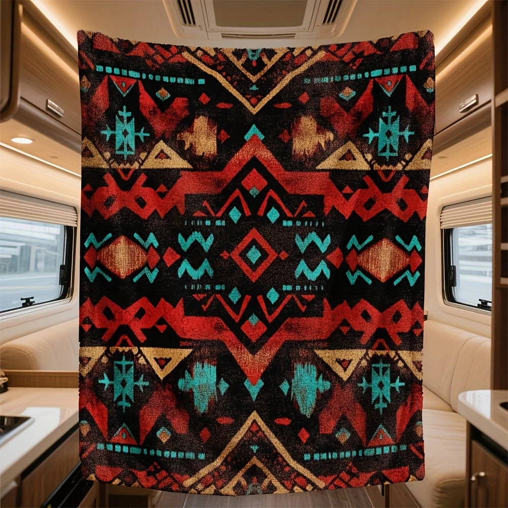 Throw Blanket Southwestern Aztec Geometric Tribal Red Brown Native American Pattern Retro Cozy Decor For Couch Sofa Bed Room