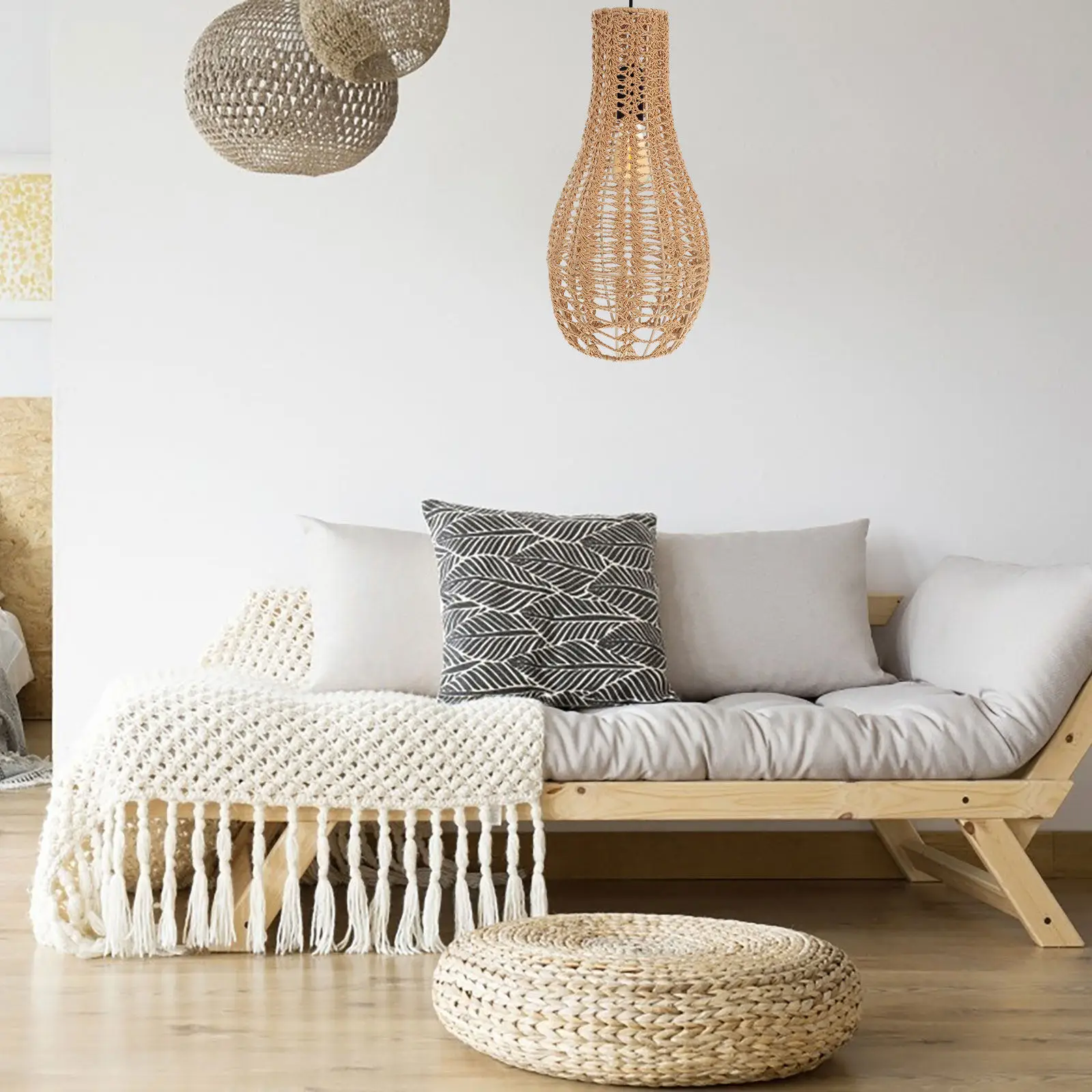 Cotton Rope Woven Lampshade Handmade Stylish Ceiling Pendant Lamp Shade for Living Room Bedroom Dining Cafe Bar Decorative Light