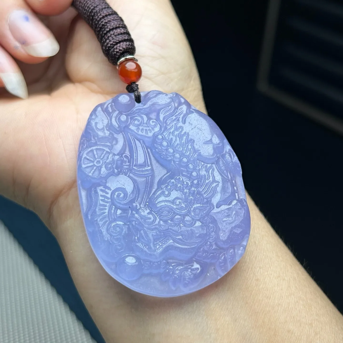 Nature ice lavender Burmese Jade Jadeite Carved Dragon lucky Pendant&Necklaces